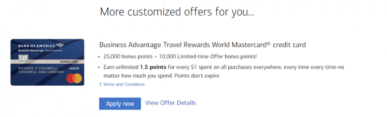 Targeted Bank Of America Business Travel Rewards Point Bonus