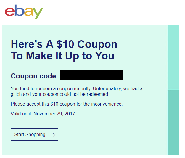 New ebay coupon online