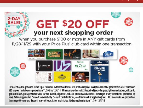 $20 Shoprite Credit with $100 Gift Card Purchase [Northeast] - Doctor ...