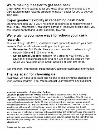 Citi Dividend Makes A Minor Change To Redeeming Cash Back - Doctor Of ...