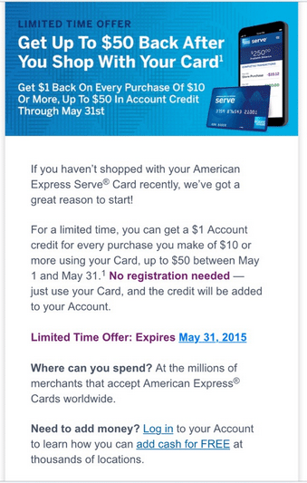 [TARGETED] $1 Off $10 Anywhere with Serve, Up to $50 - Doctor Of Credit