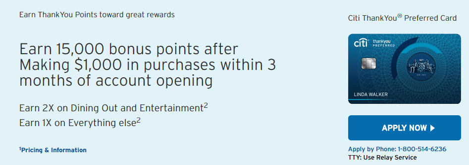 Citi ThankYou Preferred 15,000 Point Bonus After $1,000 In Spend ...