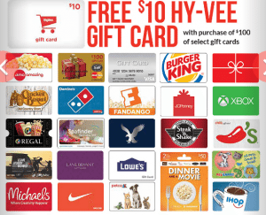 Hy-Vee: Get $10 Gift Card with $100 Gift Purchase - Doctor Of Credit