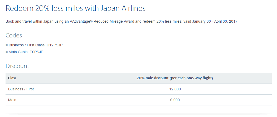 American Airlines: Internal Japan Reduced Mileage Award - 20% Off (Jan