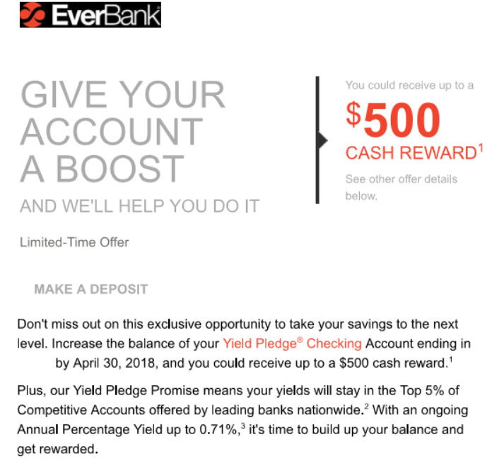 [Expired] [Targeted] EverBank $500 Yield Pledge Checking Bonus For ...