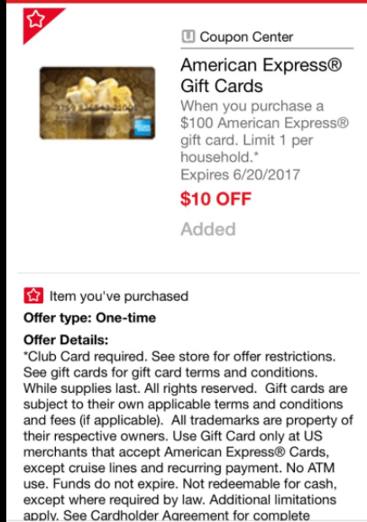 $10 off $100 American Express Gift Card at Safeway, Vons, Randall’s ...
