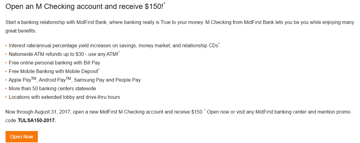 [Expired] MidFirst Bank $150 Checking Promotion [OK, Tulsa & Stillwater ...
