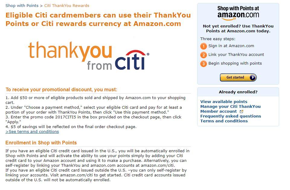 5 Off 50 on Amazon when Paying with Citi ThankYou Points [YMMV] Doctor Of Credit