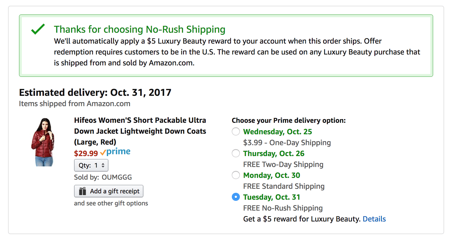 Prime Members Get $1.50 Credit for Choosing No-Rush Shipping