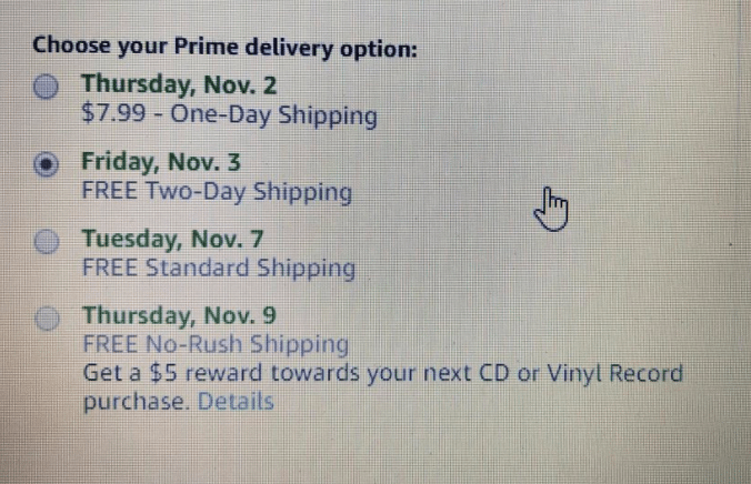 Prime Members Get $1.50 Credit for Choosing No-Rush Shipping