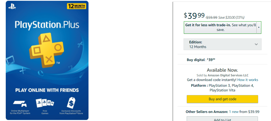 playstation plus membership amazon