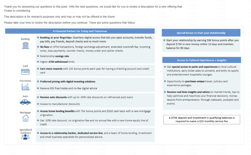 [Survey] Chase Considering a Premium Relationship Banking Product with