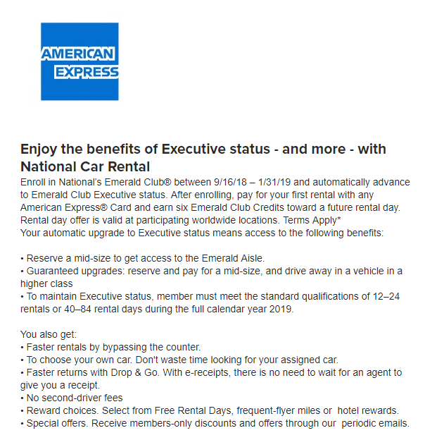 Free National Executive Status For American Express Cardholders That Are  NEW Members - Doctor Of Credit