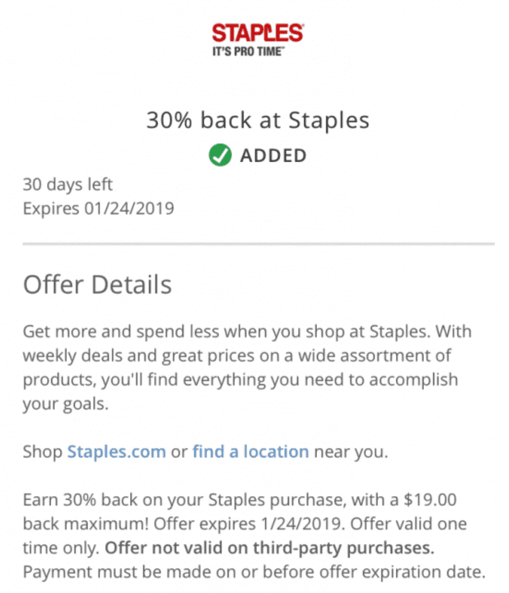 [Expired] Chase Offers: Save 30% at Staples (max $19) [Last Day ...