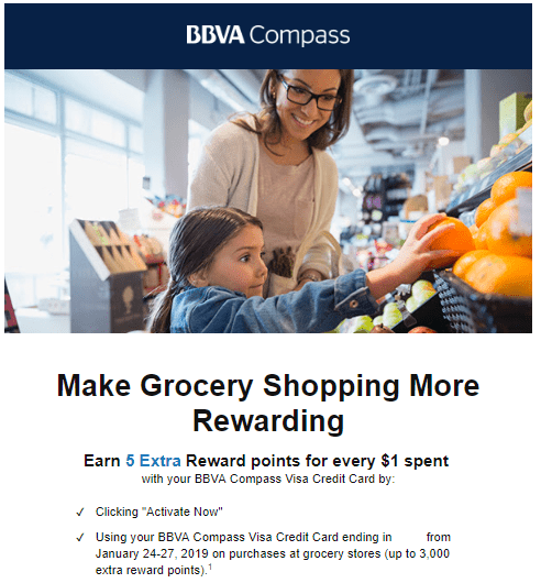 Expired Targeted Bbva Compass Visa Earn Extra 5x On Grocery Up To 3 000 Points Doctor Of Credit