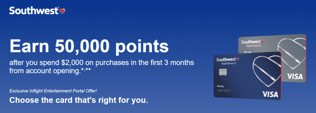 Chase Southwest Cards 50,000 Points After 2,000 In Spend