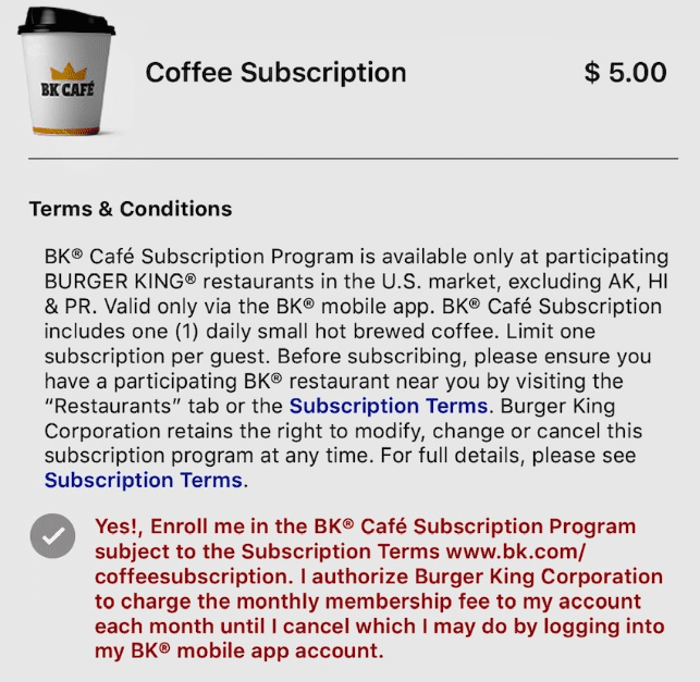 Burger King Has A Coffee Subscription Service For $5 A Month