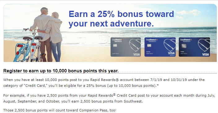 Expired Targeted Chase Southwest: Earn 25% Bonus When You Have 10,000 Points Post To Your ...