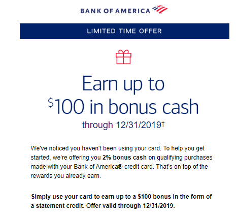 [Expired] [Targeted] Bank of America Extra 2% Cash Back On All ...