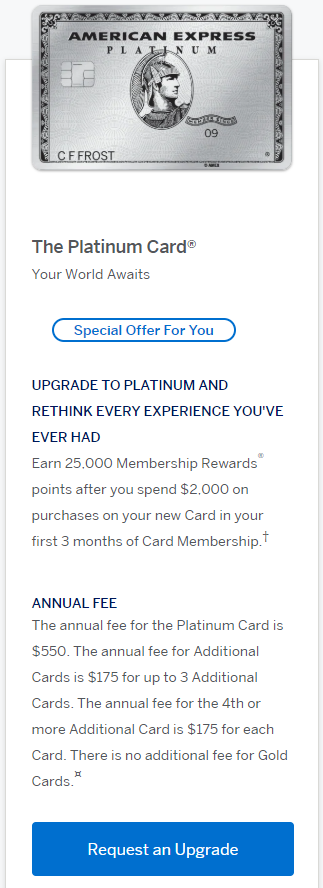 Targeted] American Express Platinum 25,000 Points Upgrade Offer - Doctor Of  Credit