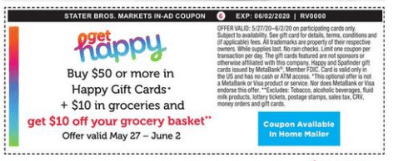 Expired] [CA] Stater Bros: Buy $50 Happy Giftcards, Get $10 Free Groceries  - Doctor Of Credit