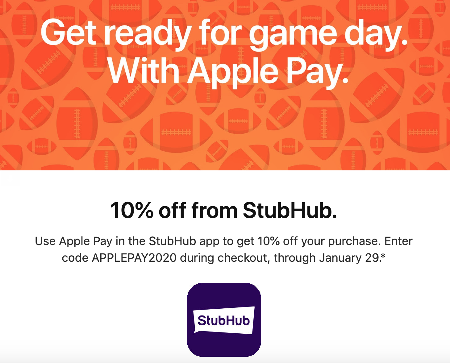 [Expired] 10 Off in Stubhub App with Apple Pay (Promo Code