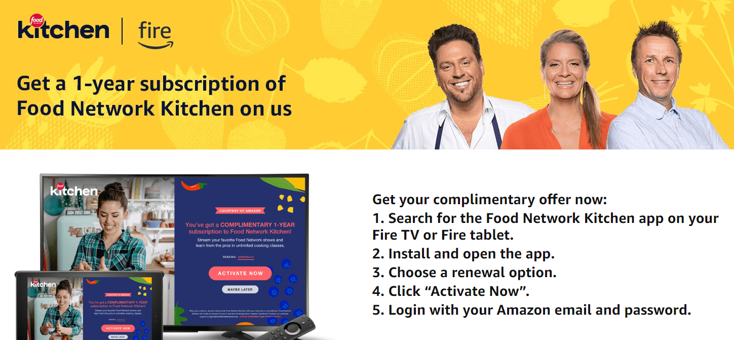 One Year Subscription To Food Network Kitchen For Fire TV/Tablet Users ...