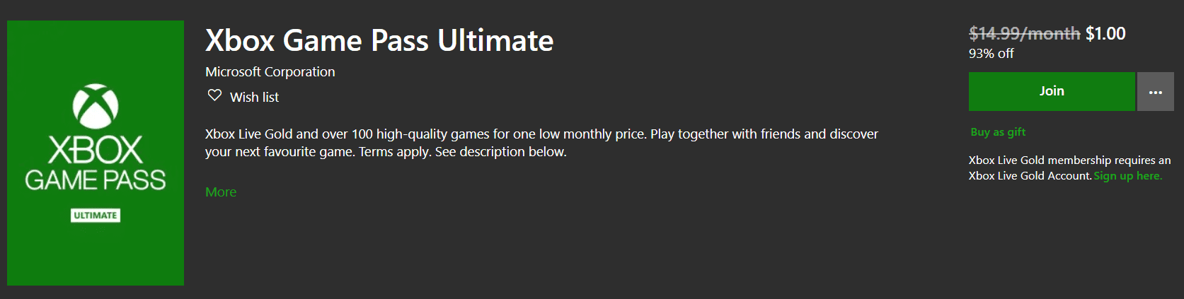 xbox ultimate for $1