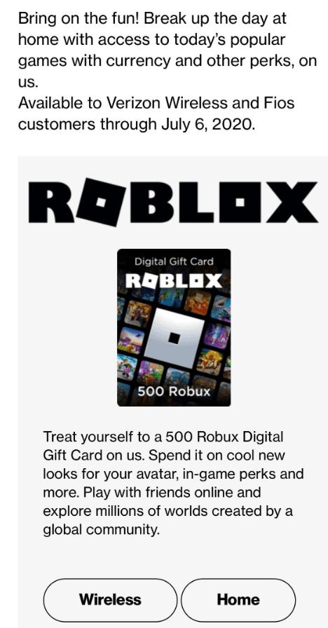 Verizon Customers Free 500 Roblox Digital Gift Card Doctor Of Credit - do they make 5 robux cards