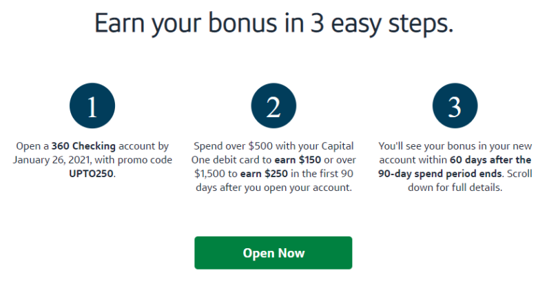 capital one 250 bonus checking