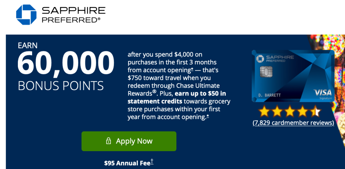 New Chase Sapphire Preferred 60,000 Points + 50 Signup Bonus Offer