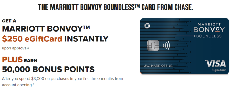 Chase Marriott Bonvoy Boundless 50,000 Points + $250 Marriott Giftcard ...