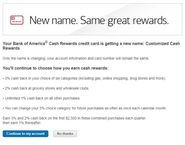 Bank Of America Cash Rewards Card Renamed To Bank Of America Customized Cash Rewards Doctor Of 7524