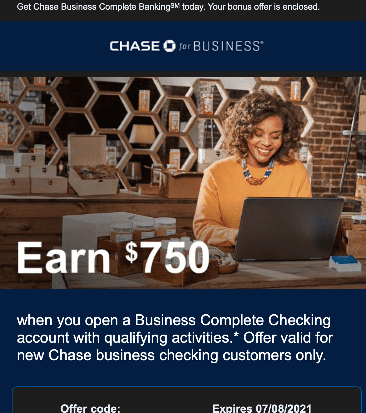 Chase Business Checking Bonus 750