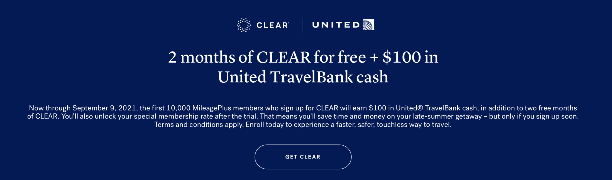 [Expired] Get 100 in United TravelBank Cash with CLEAR Signup (Free