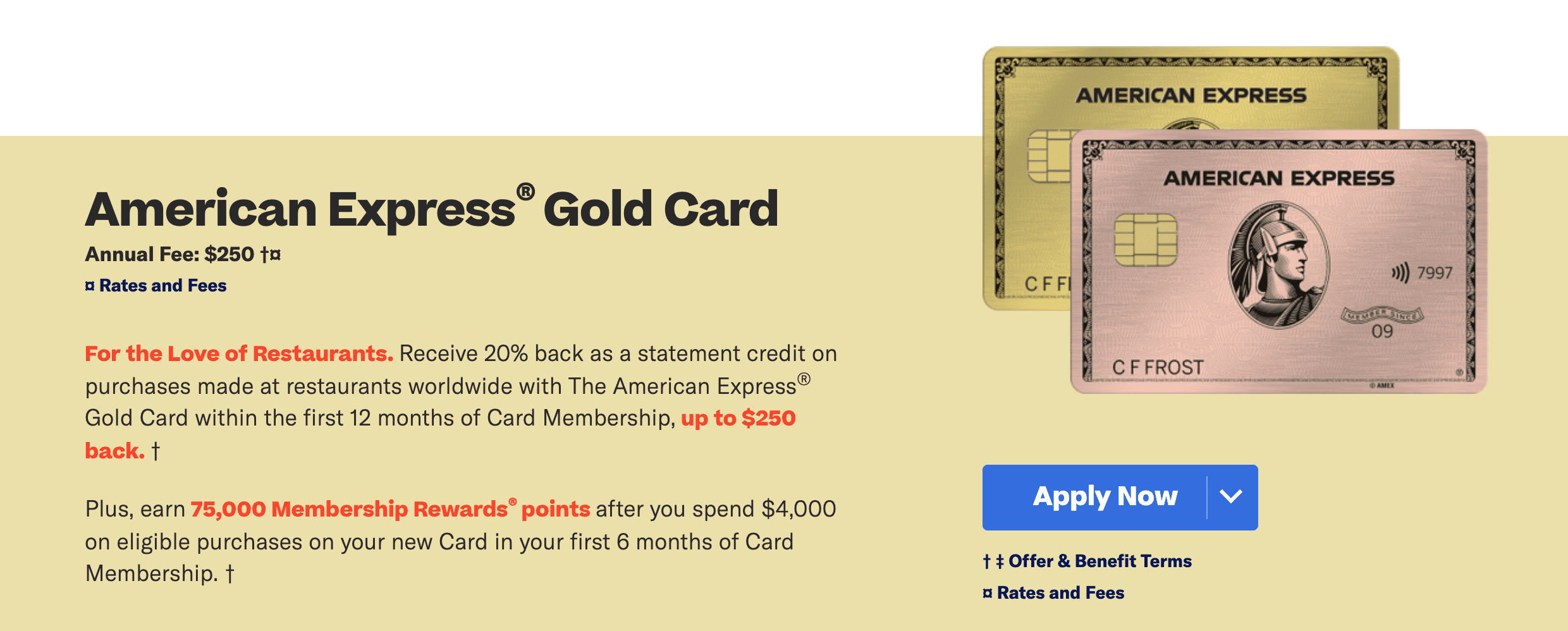 American Express Gold 75,000 Points + 20% Credit On Restaurant Spend (Max  $250) - Doctor Of Credit
