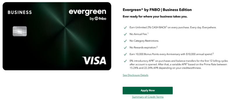 FNBO Evergreen Business Card With 2% Cashback, $200 Signup Bonus; $100 ...