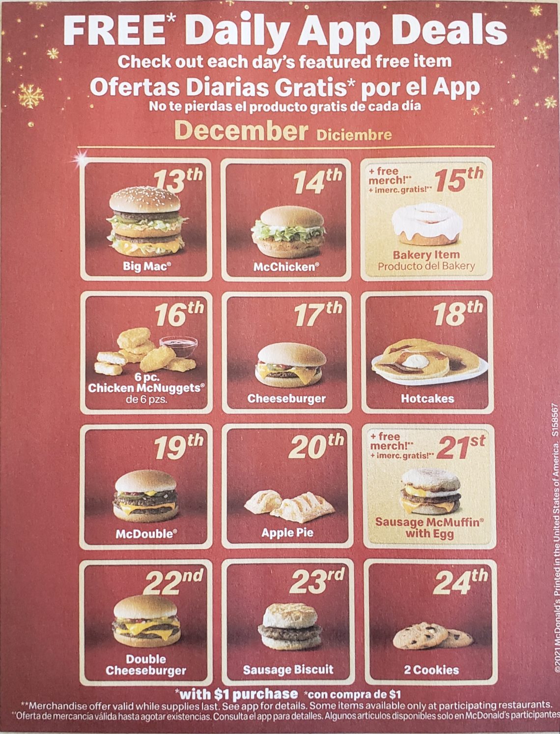 [Expired] McDonald's Freebies Every Day With 1+ Purchase (12/13 12/