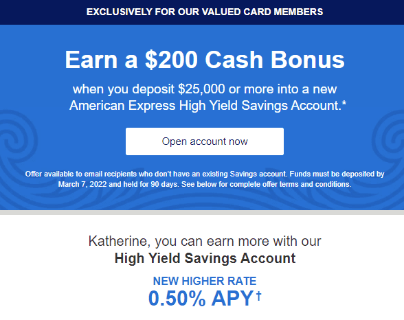  Targeted American Express High Yield Savings Account 200 Bonus 