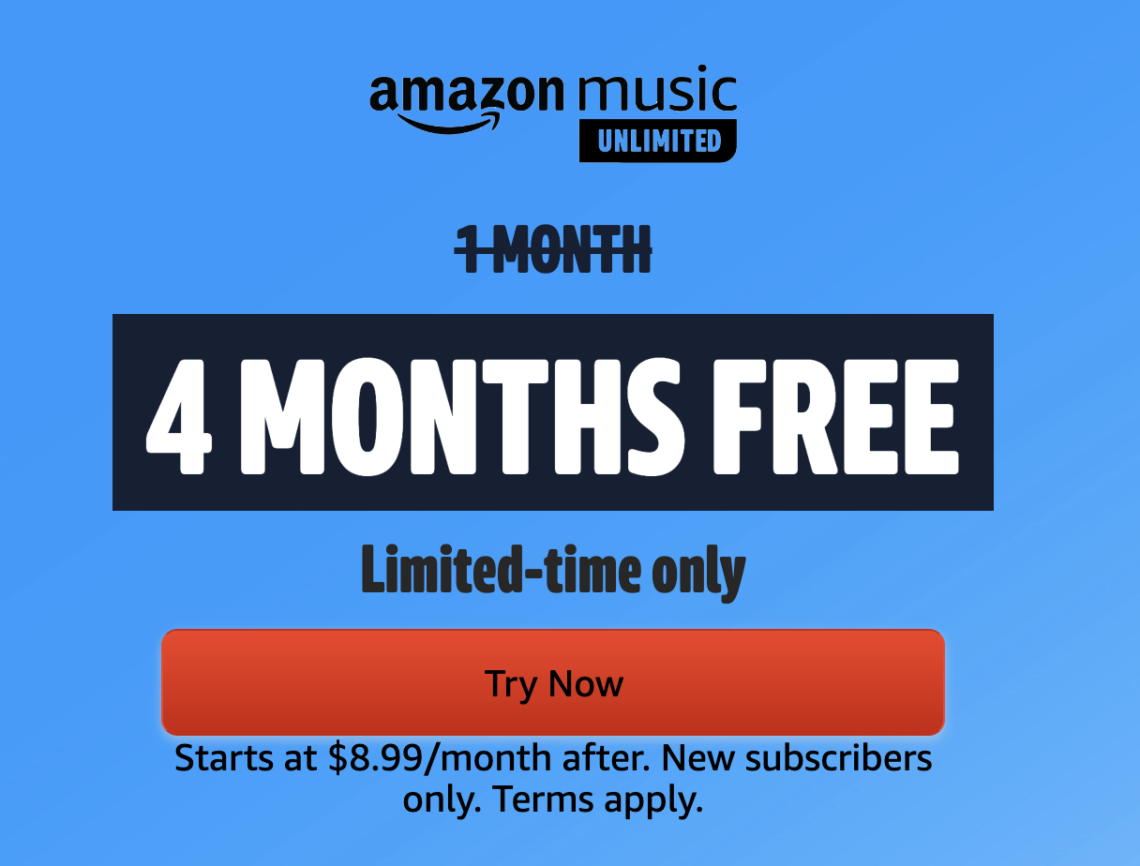 Amazon Music Unlimited 4 Months For Free - Doctor Of Credit