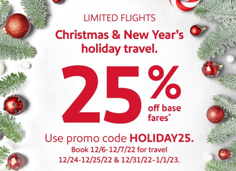 [Expired] Southwest Airlines 25 Off With Promo Code HOLIDAY25 (Valid