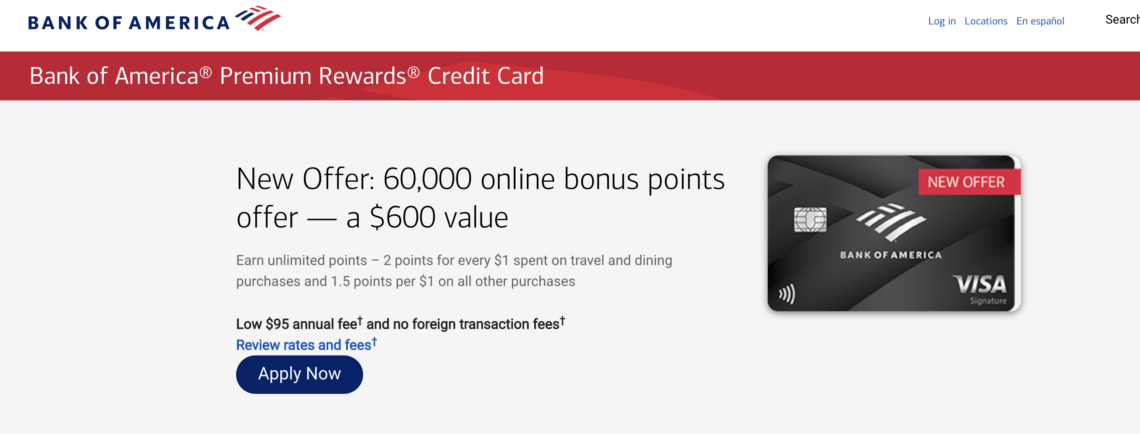 Bank Of America Premium Rewards Credit Card Increased 60,000 Points ...