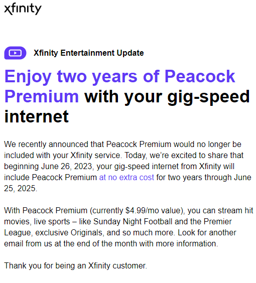 Peacock discount premium xfinity