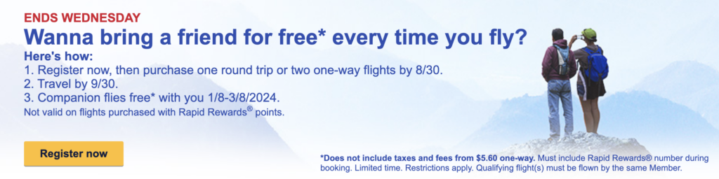 southwest travel companion promotion