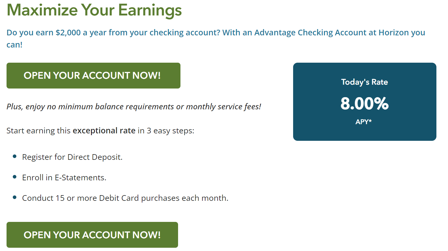 [PA] Horizon Federal Credit Union: 8% APY Rewards Checking Account, Up ...